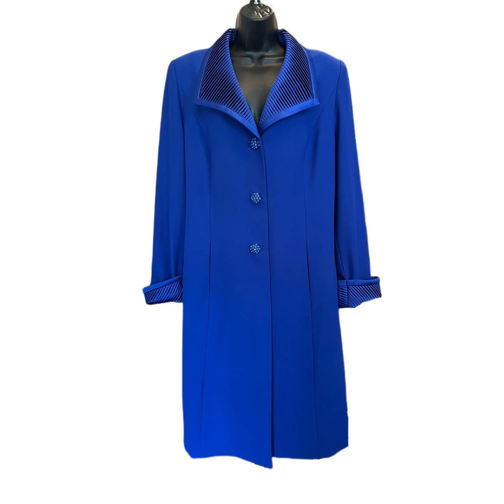 MOSHITA COUTURE Royal Blue Jeweled Overcoat - size 16